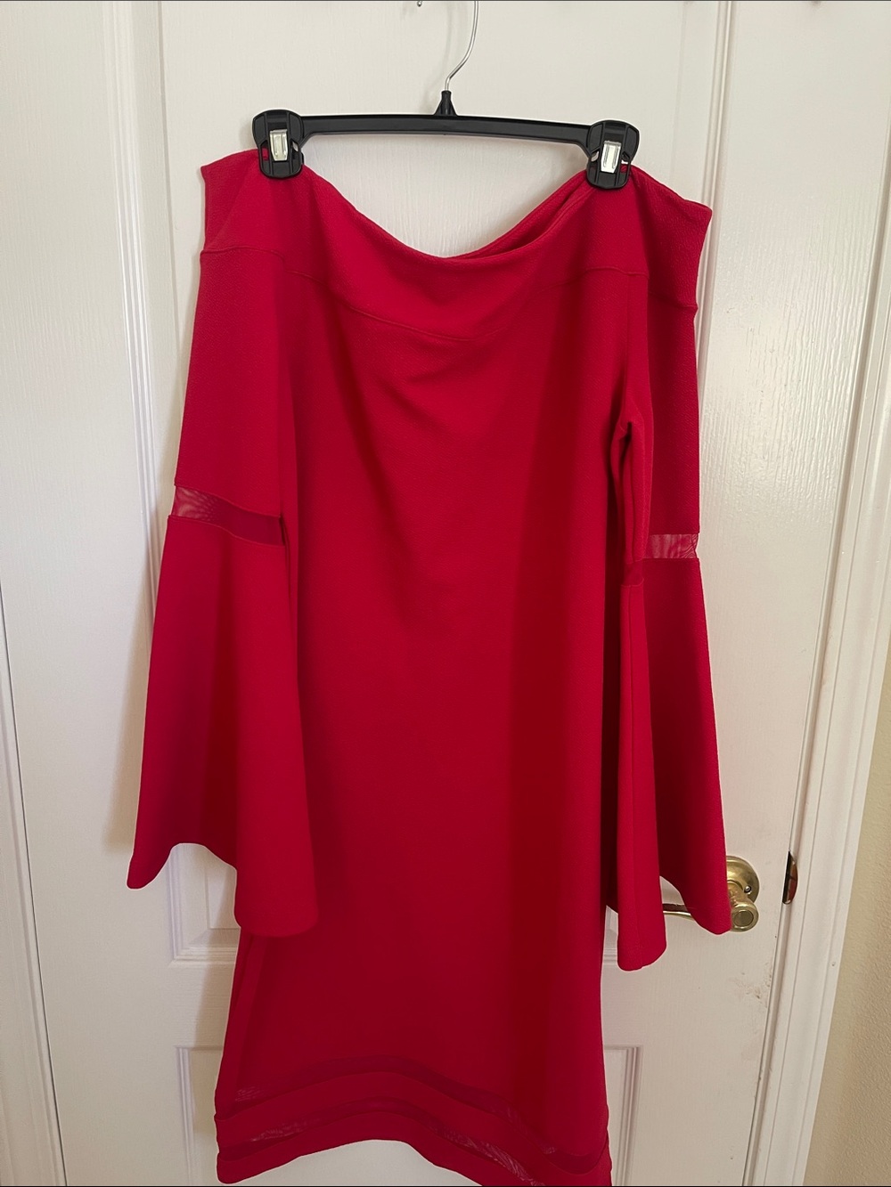 BOLD elements Red Off-Shoulder Bell Sleeve Dress